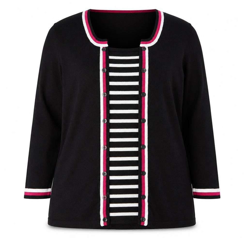 M&Co Womens Black Round Neck Striped Viscose Pullover Jumper Size 16