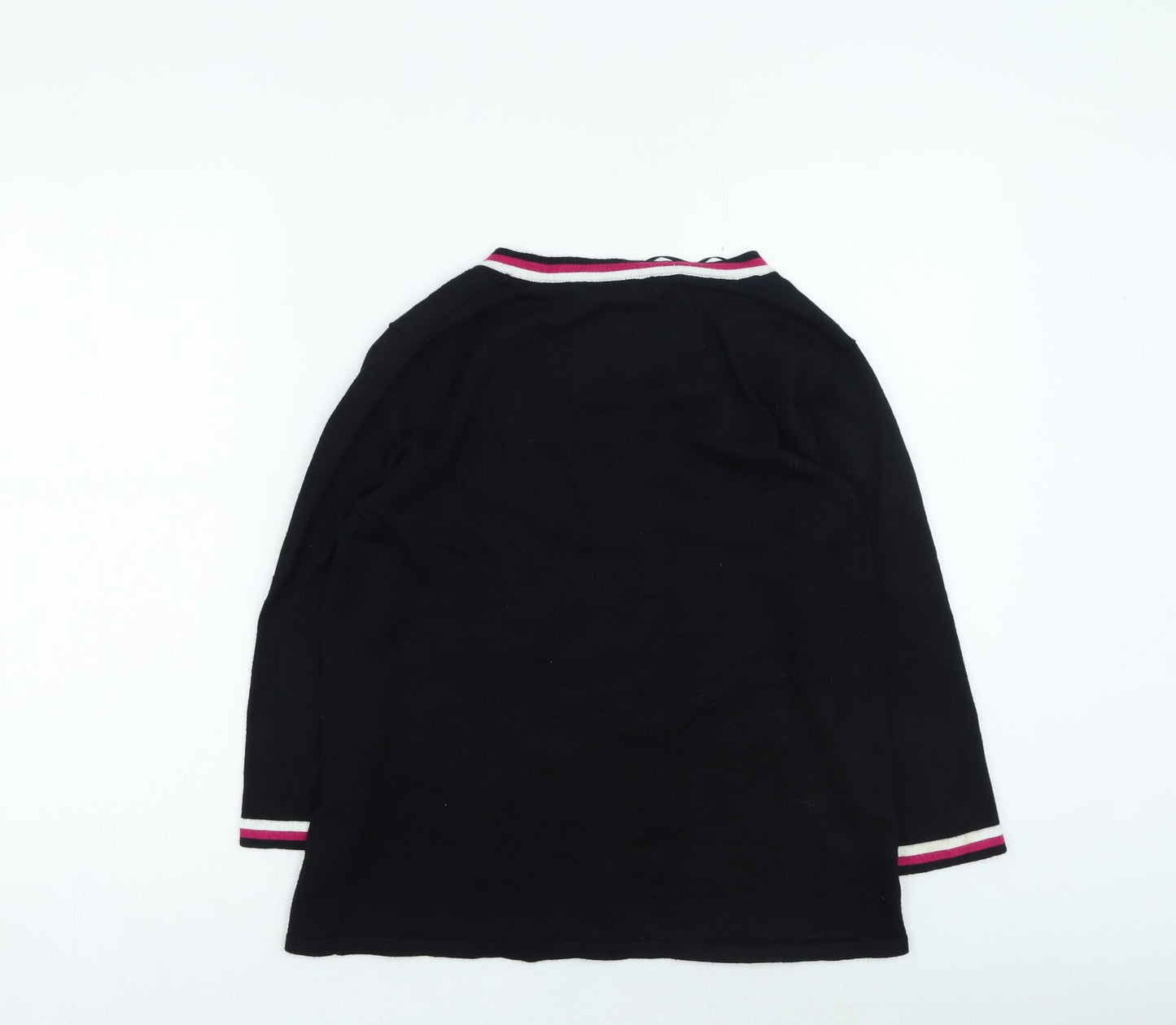 M&Co Womens Black Round Neck Striped Viscose Pullover Jumper Size 16