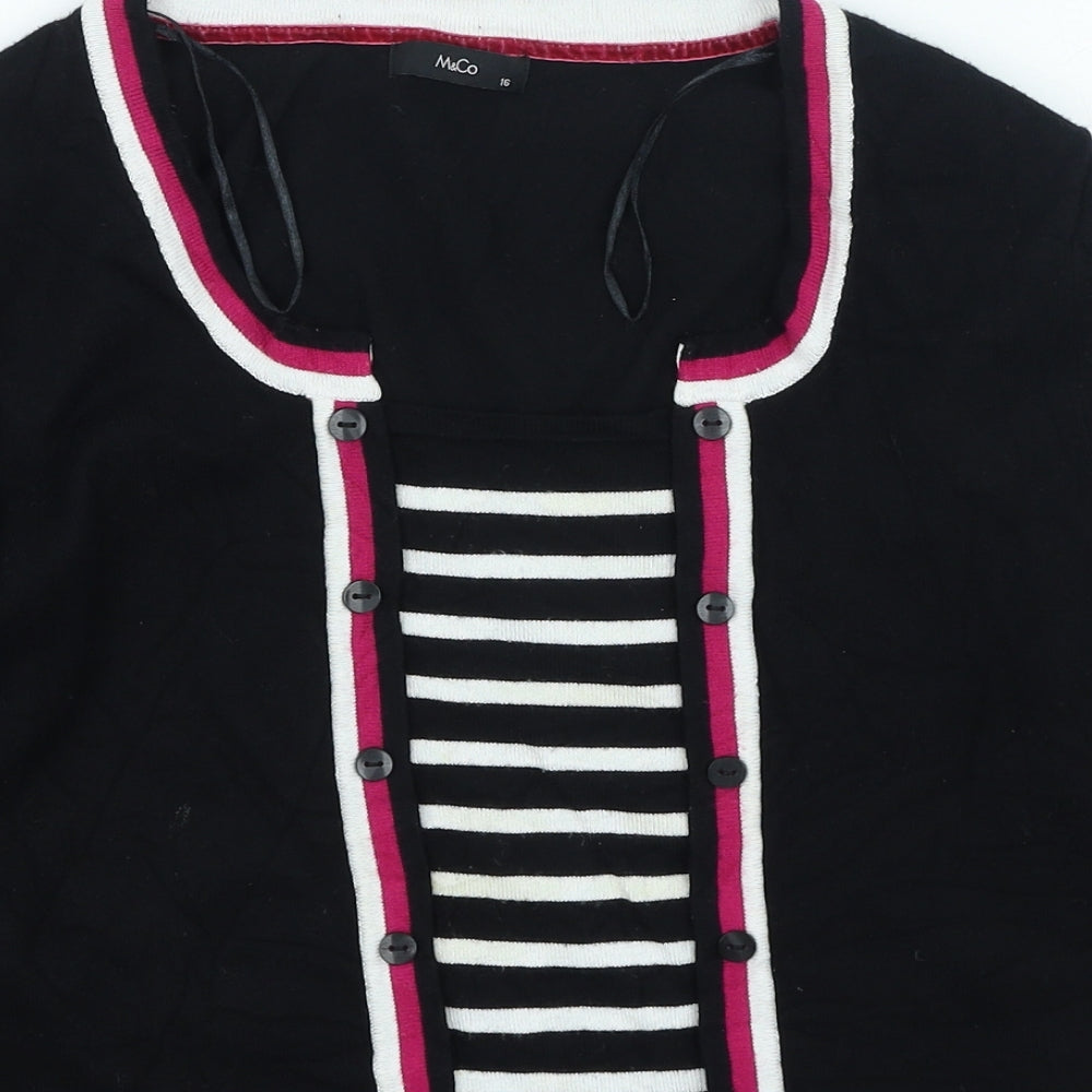 M&Co Womens Black Round Neck Striped Viscose Pullover Jumper Size 16