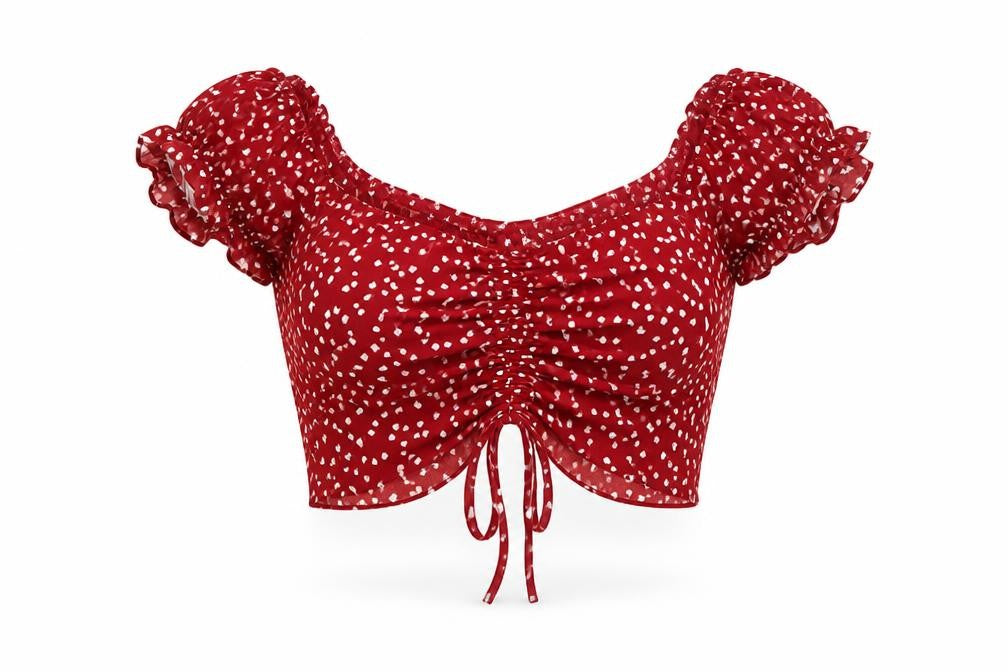 SHEIN Womens Red Geometric Polyester Cropped Blouse Size XS Off the Shoulder - Heart Print