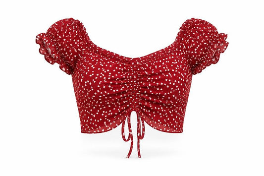 SHEIN Womens Red Geometric Polyester Cropped Blouse Size XS Off the Shoulder - Heart Print