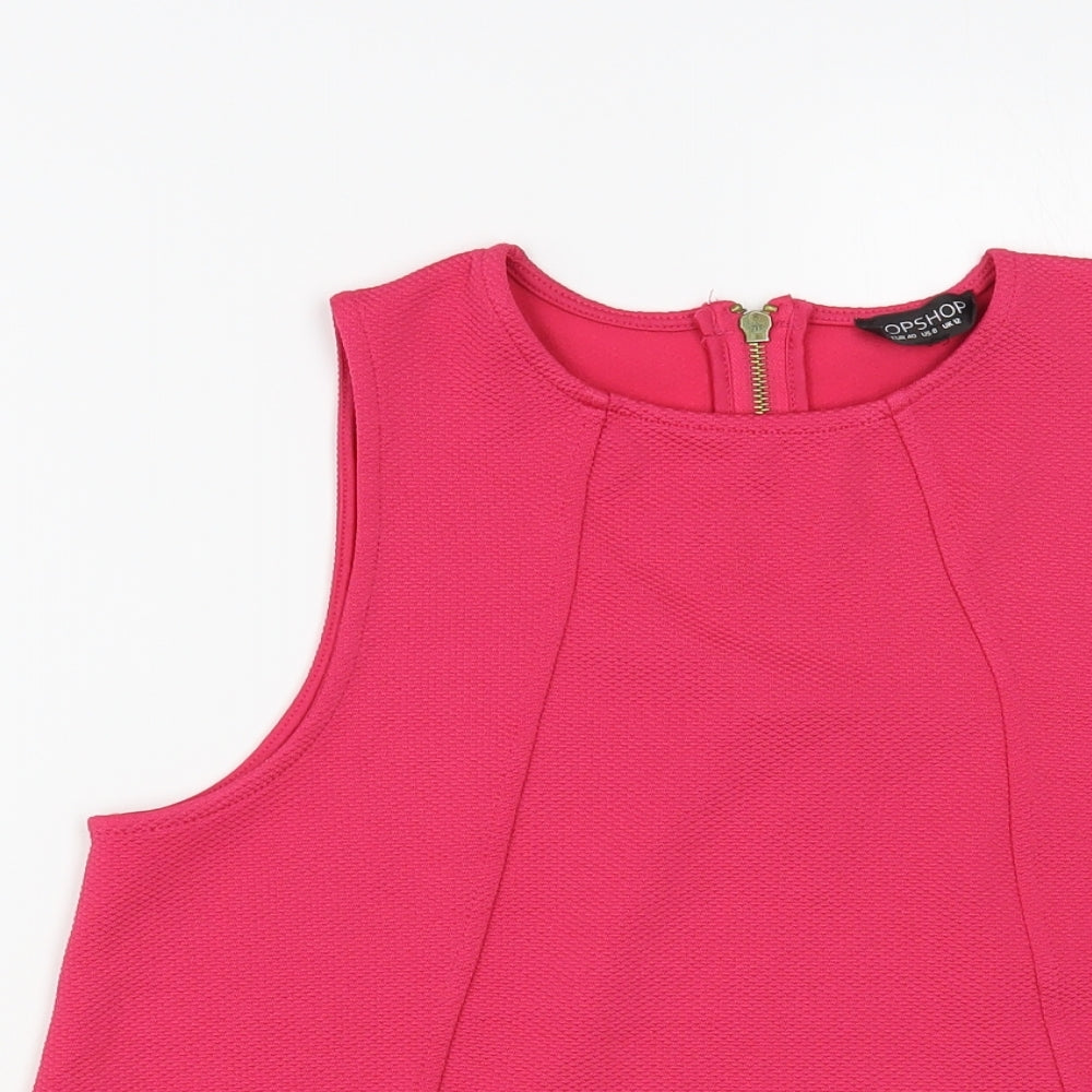 Topshop Womens Pink Polyester Basic Blouse Size 12 Round Neck