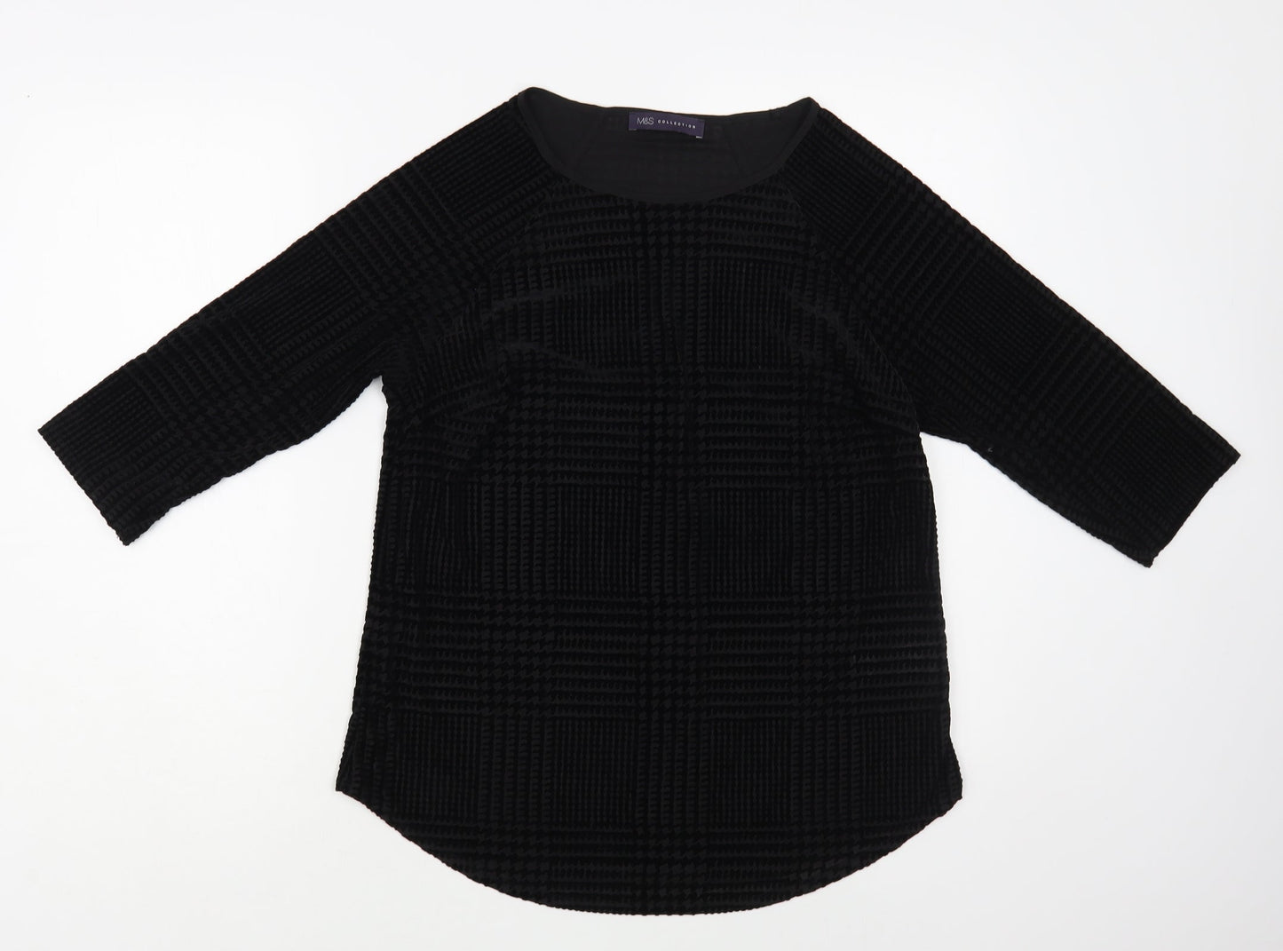 Marks and Spencer Womens Black Polyamide Basic Blouse Size 12 Boat Neck