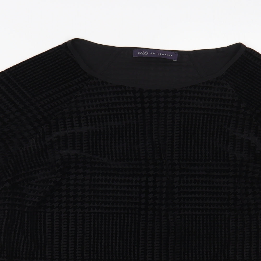 Marks and Spencer Womens Black Polyamide Basic Blouse Size 12 Boat Neck