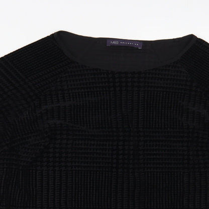 Preloved Marks and Spencer Womens Black Polyamide Basic Blouse Size 12 Boat Neck - Detail