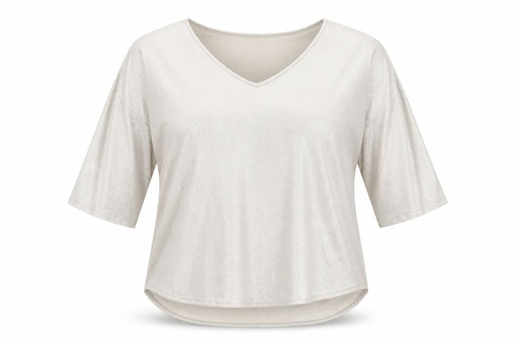 TU Womens Silver Polyester Basic Blouse Size 12 V-Neck - Metallic Look