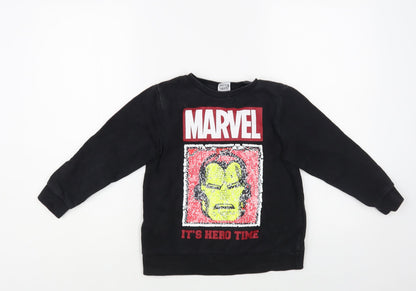Preloved NEXT Girls Black Cotton Pullover Sweatshirt Size 7 Years Pullover - Marvel - Front