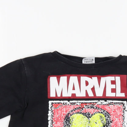 Preloved NEXT Girls Black Cotton Pullover Sweatshirt Size 7 Years Pullover - Marvel - Detail