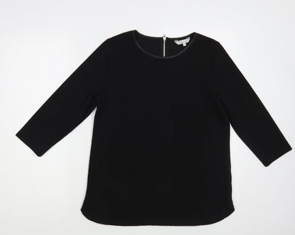 Peacocks Womens Black Polyester Basic Blouse Size 10 Boat Neck