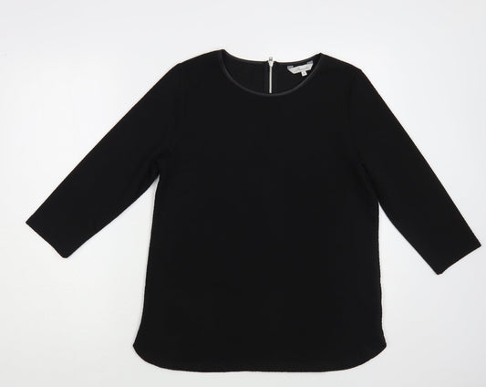 Peacocks Womens Black Polyester Basic Blouse Size 10 Boat Neck