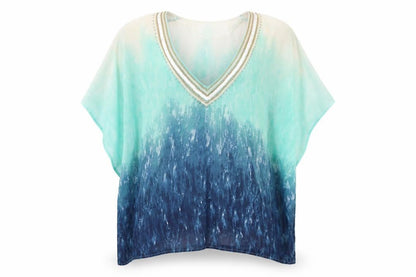 Atmosphere Womens Blue Geometric Polyester Basic Blouse Size S V-Neck