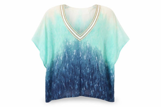 Atmosphere Womens Blue Geometric Polyester Basic Blouse Size S V-Neck