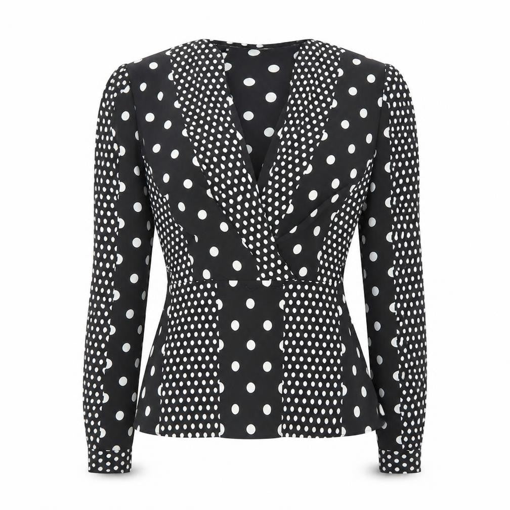 Lipsy Womens Black Polka Dot Polyester Basic Blouse Size 8 V-Neck