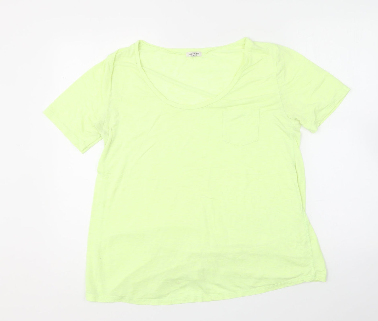 River Island Womens Yellow Cotton Basic T-Shirt Size 14 Scoop Neck