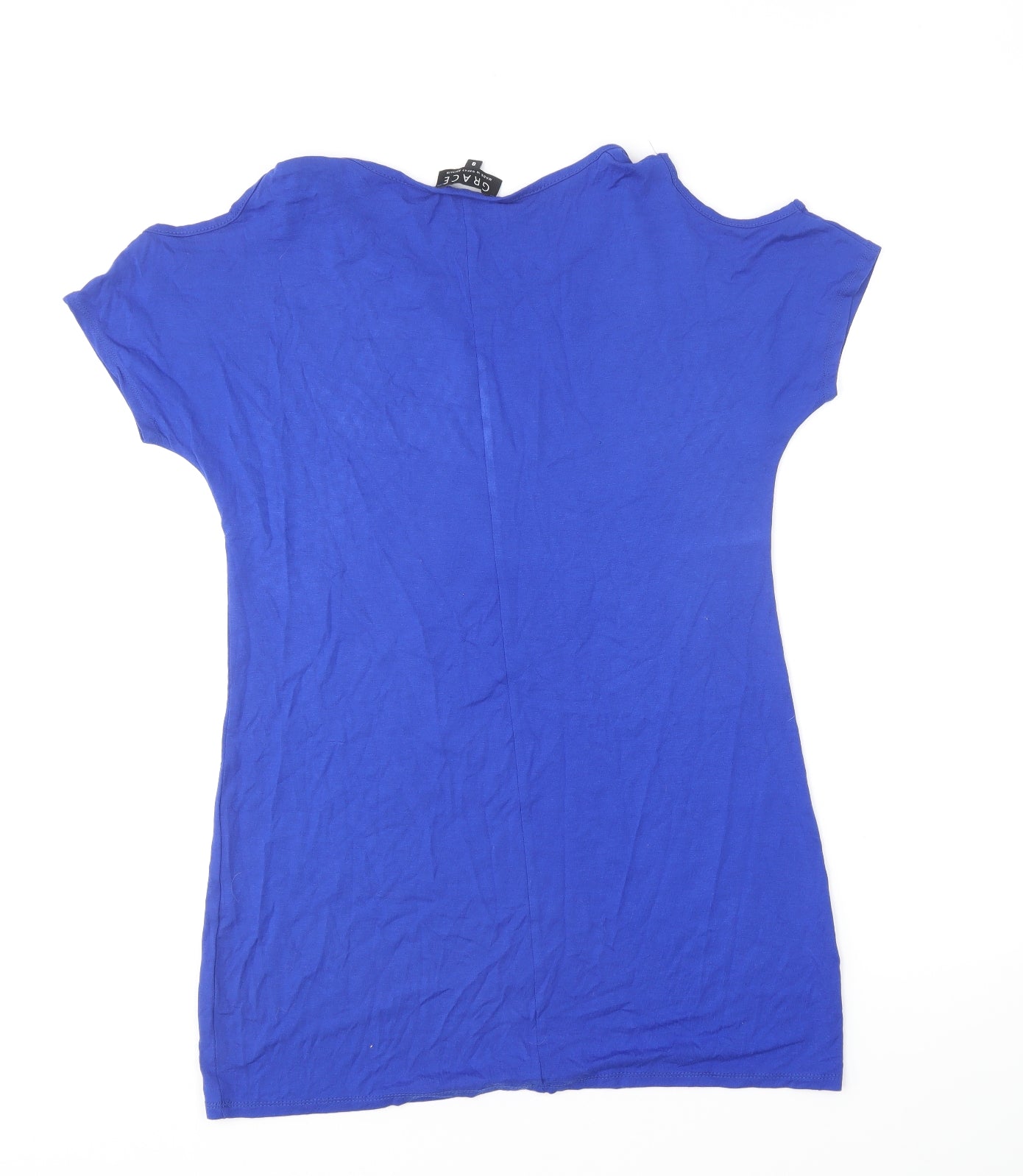 Grace Womens Blue Cotton Basic T-Shirt Size 8 Round Neck - Open shoulder