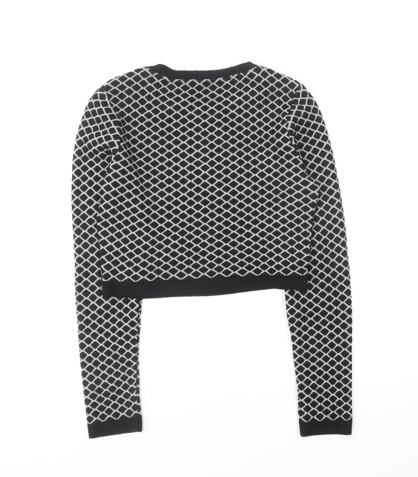 Missguided Womens Black Round Neck Argyle/Diamond Acrylic Pullover Jumper Size S - Cropped