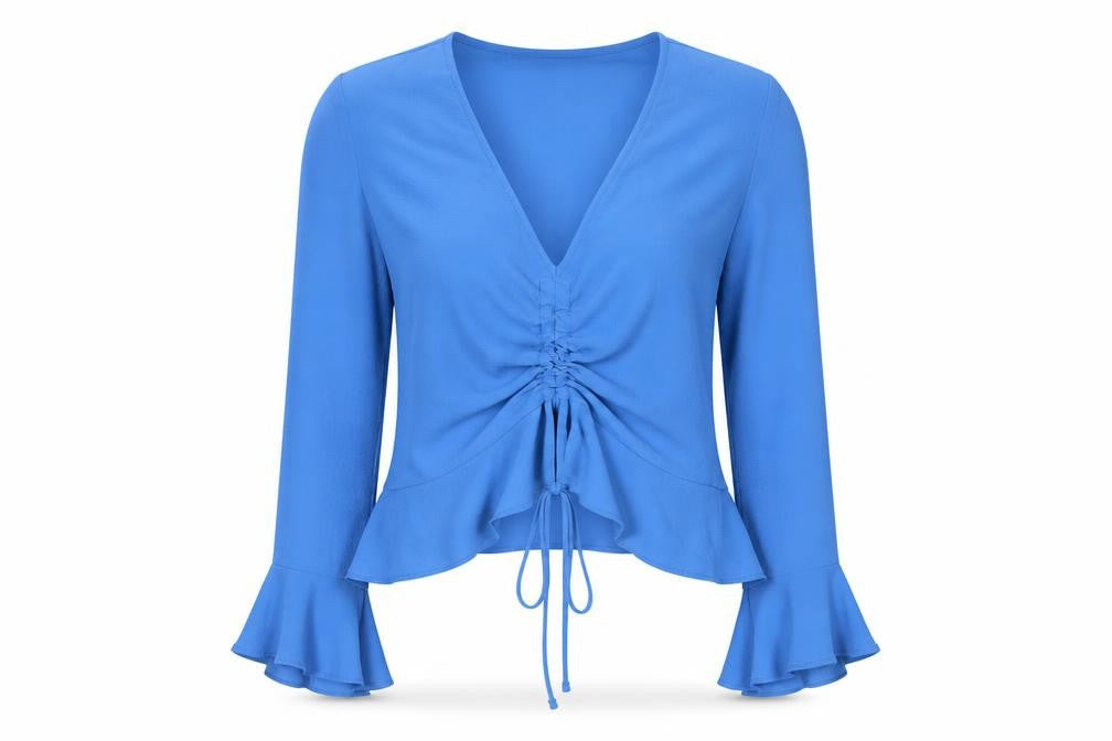 Topshop Womens Blue Polyester Basic Blouse Size 6 V-Neck