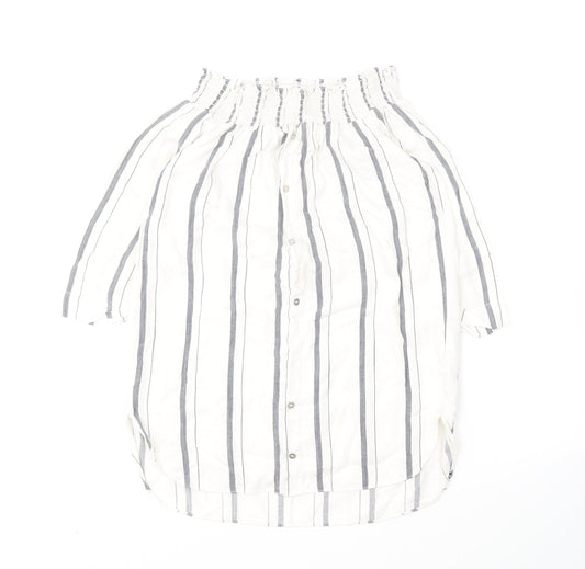 River Island Womens Ivory Striped Viscose Basic Blouse Size 6 Off the Shoulder