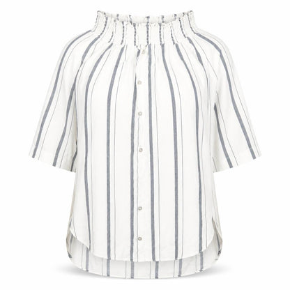River Island Womens Ivory Striped Viscose Basic Blouse Size 6 Off the Shoulder