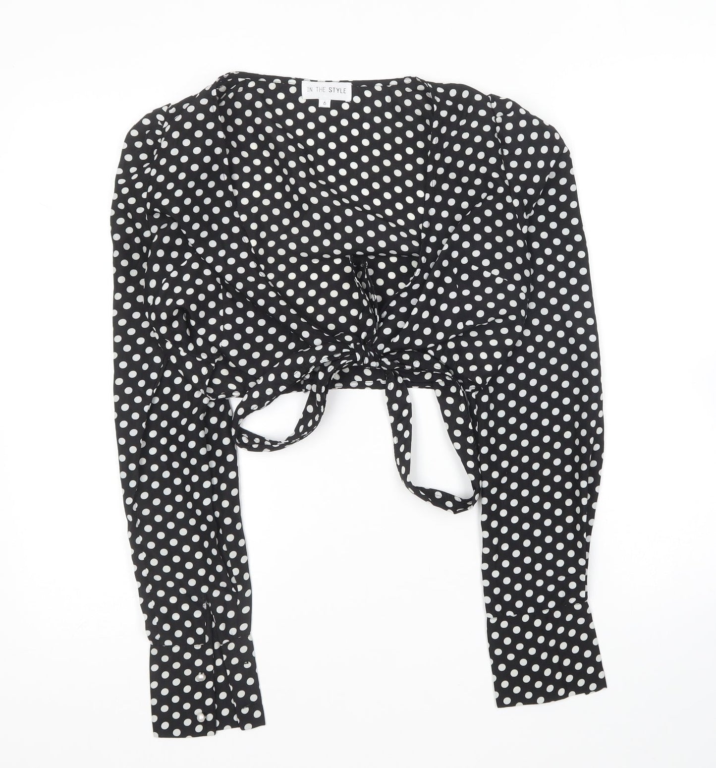 In the Style Womens Black Polka Dot Polyester Basic Blouse Size 6 V-Neck