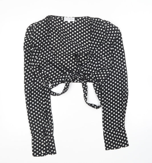In the Style Womens Black Polka Dot Polyester Basic Blouse Size 6 V-Neck