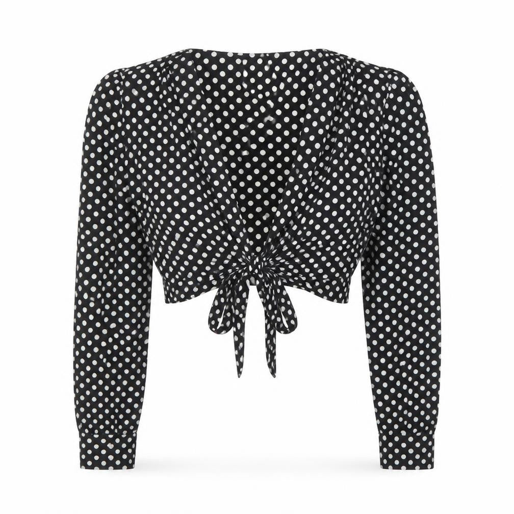 In the Style Womens Black Polka Dot Polyester Basic Blouse Size 6 V-Neck