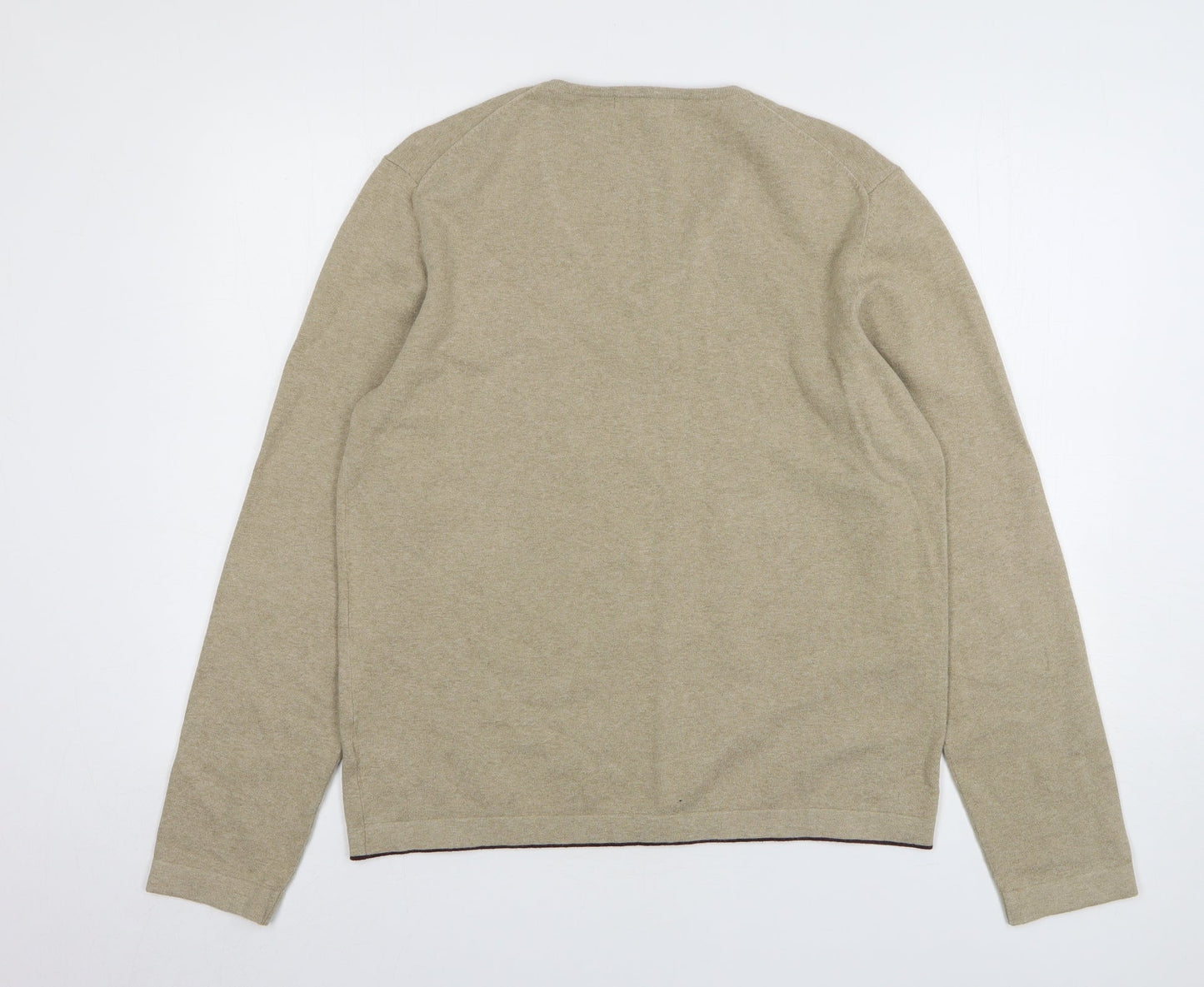 Monsoon Womens Beige V-Neck Cotton Pullover Jumper Size L