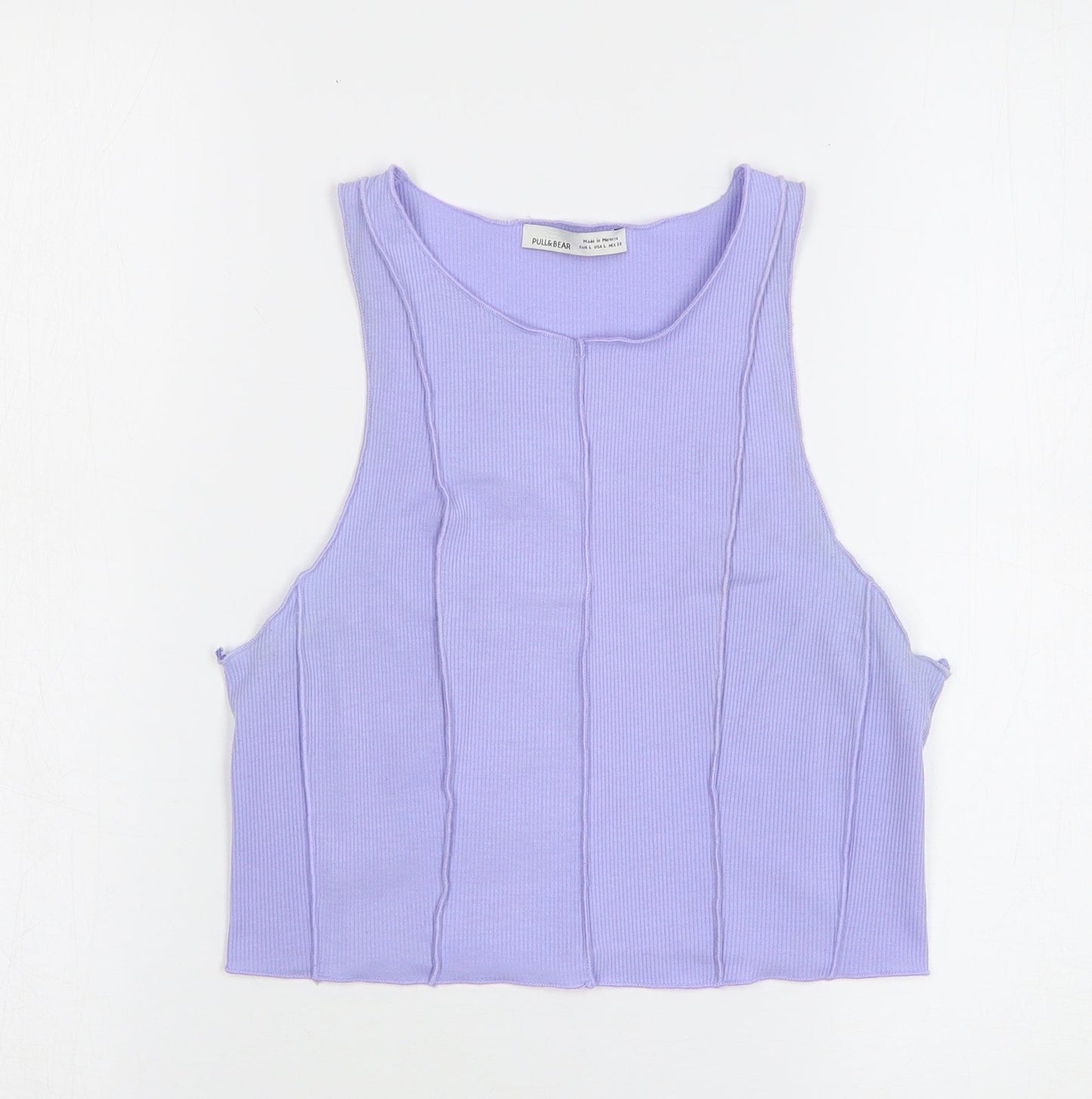 Pull&Bear Womens Purple Polyester Cropped Tank Size L Round Neck