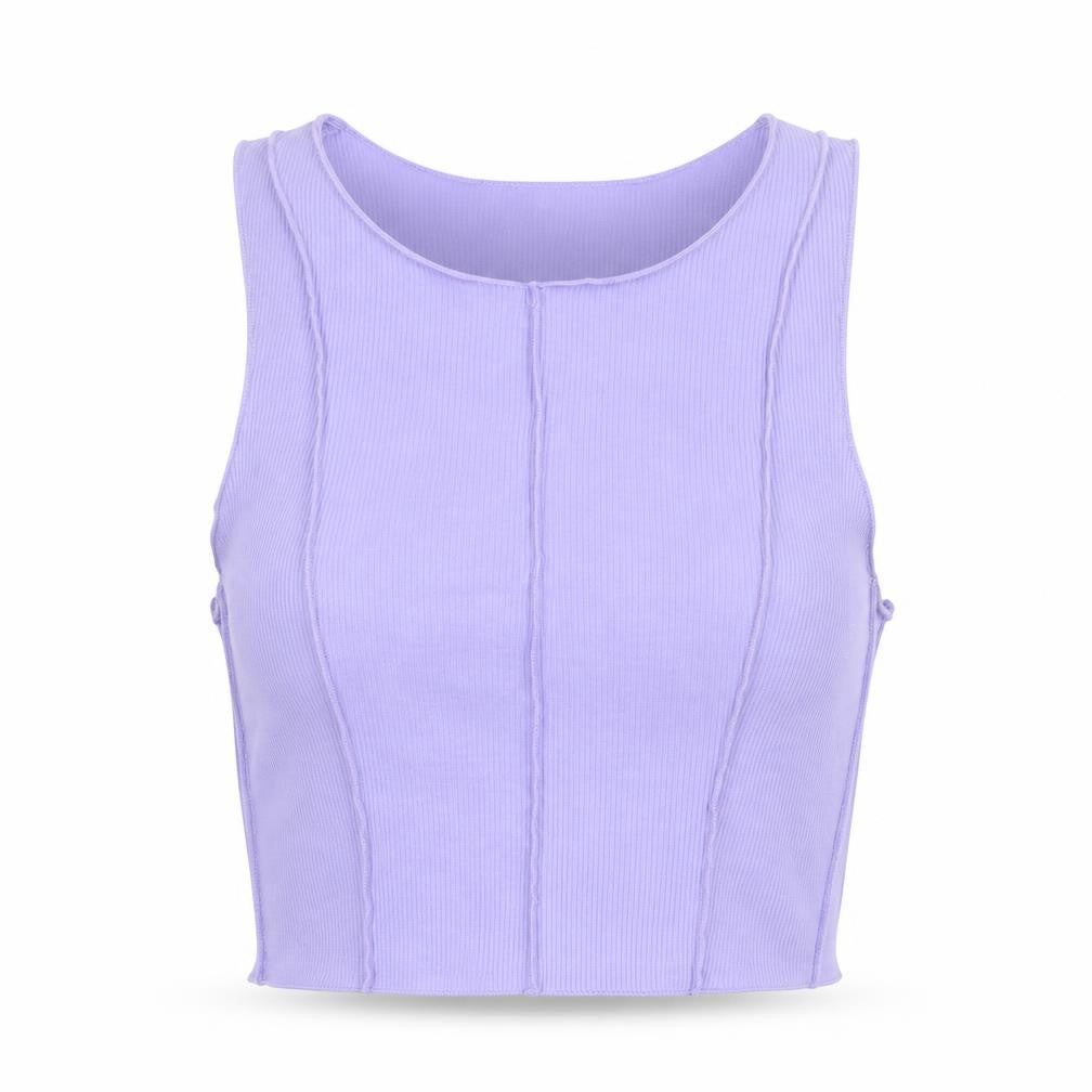 Pull&Bear Womens Purple Polyester Cropped Tank Size L Round Neck