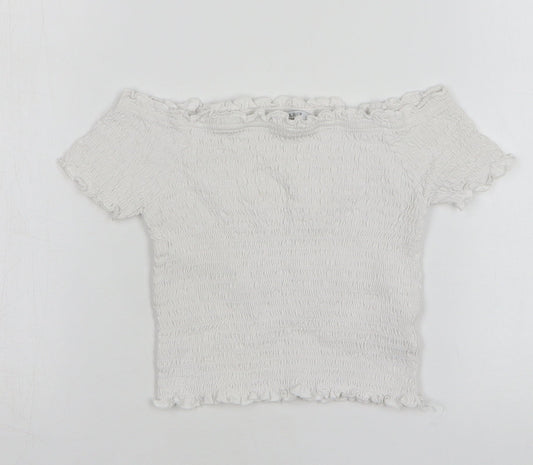 Primark Girls White Polyester Basic Blouse Size 8-9 Years Boat Neck