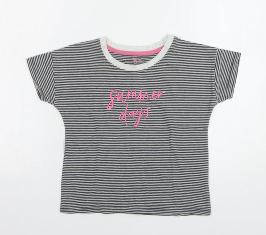 TU Girls Black Striped Cotton Basic T-Shirt Size 9 Years Round Neck
