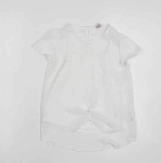 TU Girls White Polyester Basic Blouse Size 7 Years Round Neck