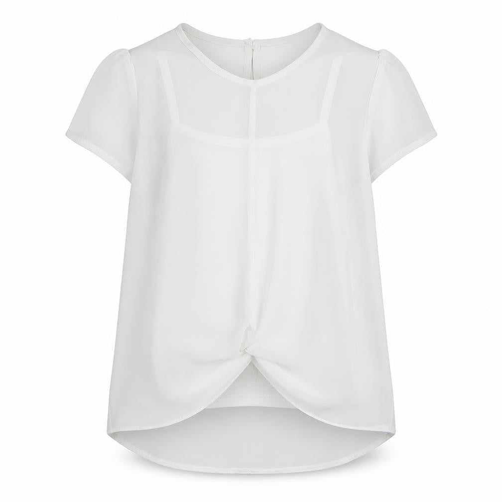 TU Girls White Polyester Basic Blouse Size 7 Years Round Neck