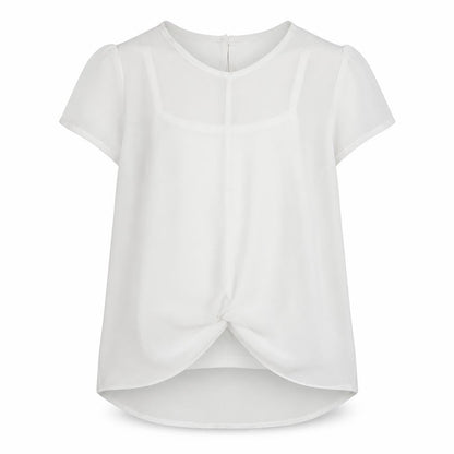 Tu Girls White Polyester Basic Blouse Size 7 Years Round Neck