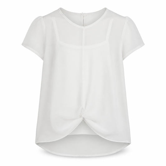 Tu Girls White Polyester Basic Blouse Size 7 Years Round Neck