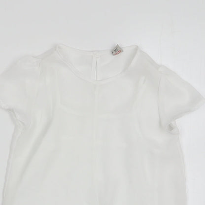 Tu Girls White Polyester Basic Blouse Size 7 Years Round Neck