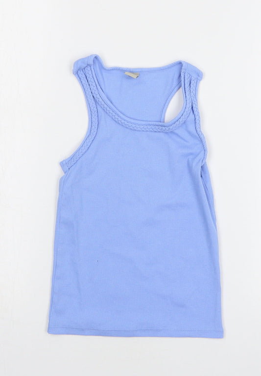 TU Girls Blue Cotton Basic Tank Size 7 Years Round Neck