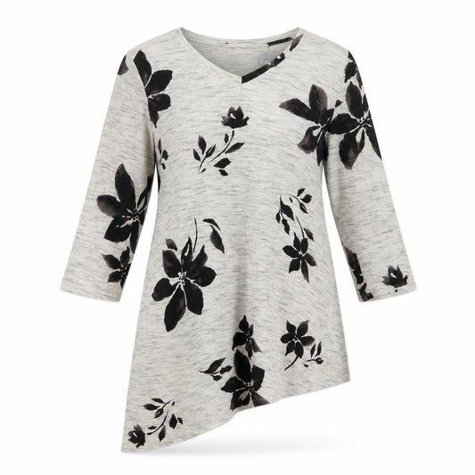Soma Womens Grey Floral Elastane Tunic T-Shirt Size S Round Neck
