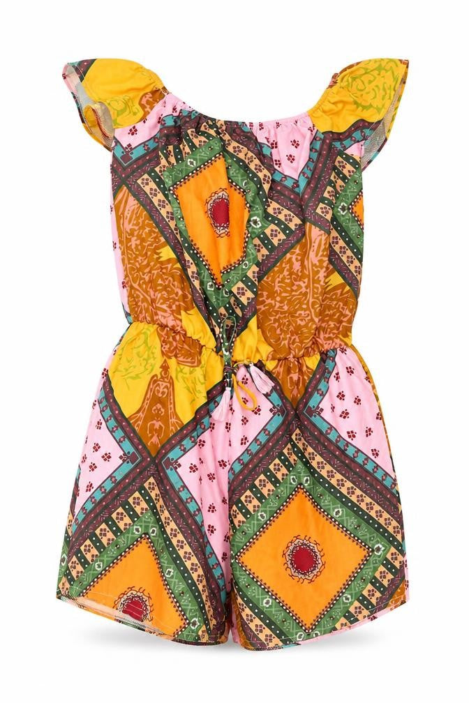 Preworn Womens Orange Geometric Polyester Playsuit One-Piece Size L Pullover