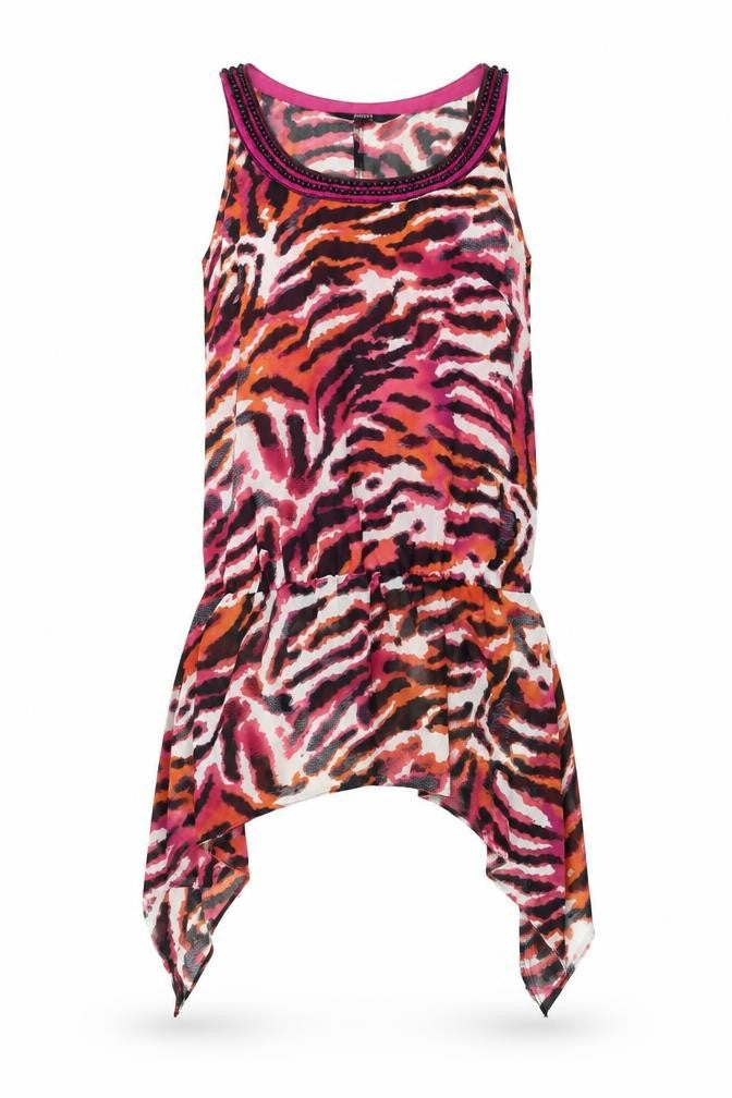 F&F Womens Pink Animal Print Polyester Basic Blouse Size 6 Round Neck