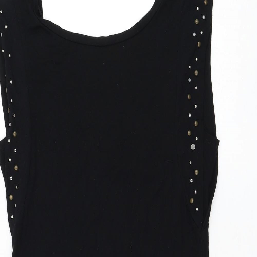 Warehouse Womens Black Viscose Basic T-Shirt Size 10 Round Neck
