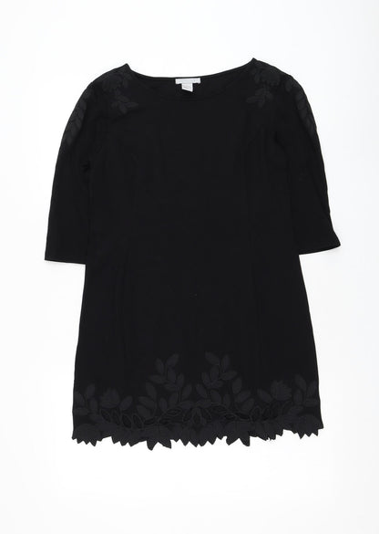 Preloved H&M Womens Black Polyester Basic Blouse Size S Round Neck - Flower hem - Front