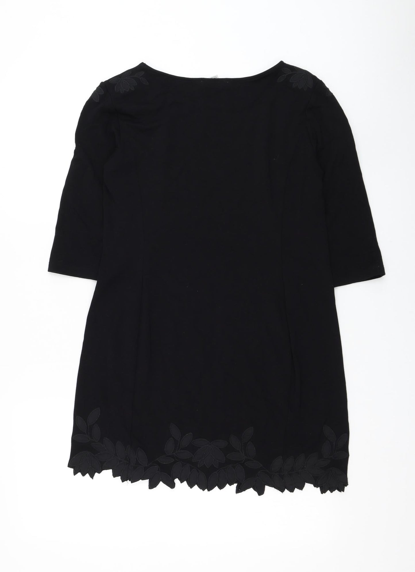 H&M Womens Black Polyester Basic Blouse Size S Round Neck - Flower hem