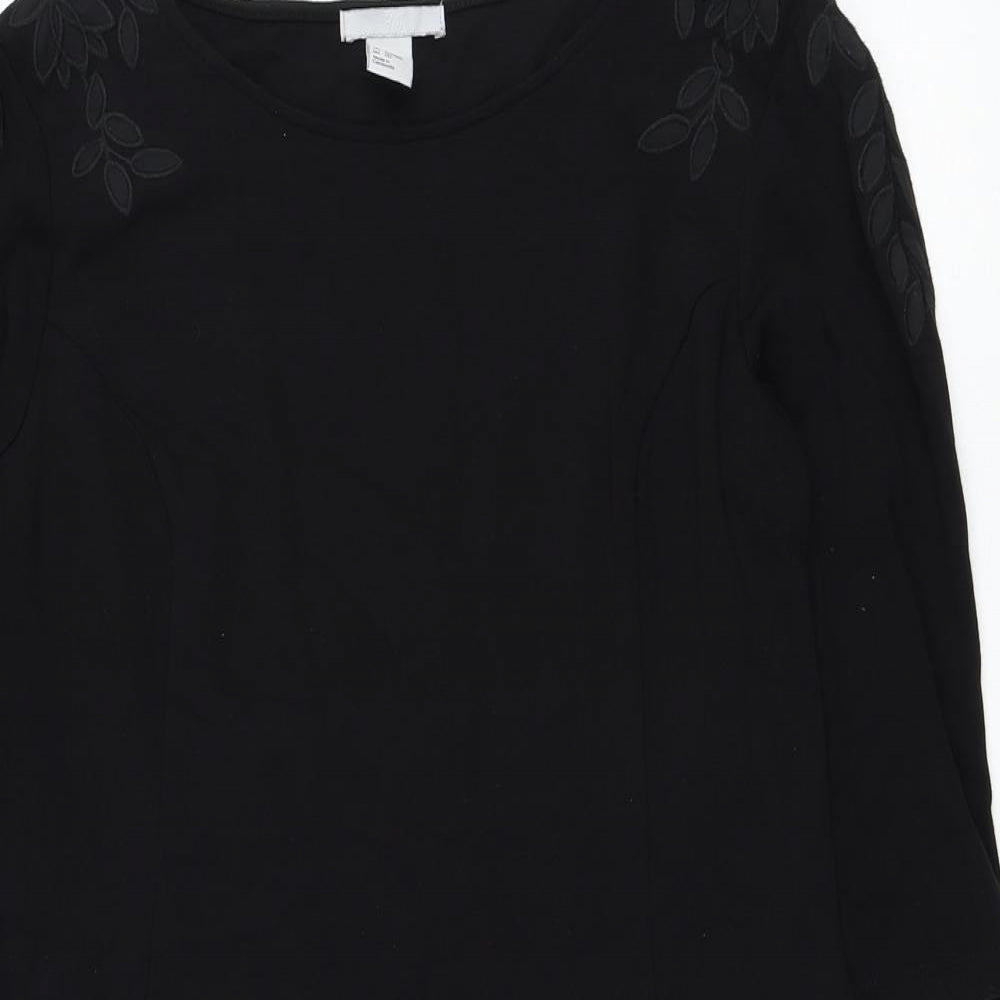 H&M Womens Black Polyester Basic Blouse Size S Round Neck - Flower hem