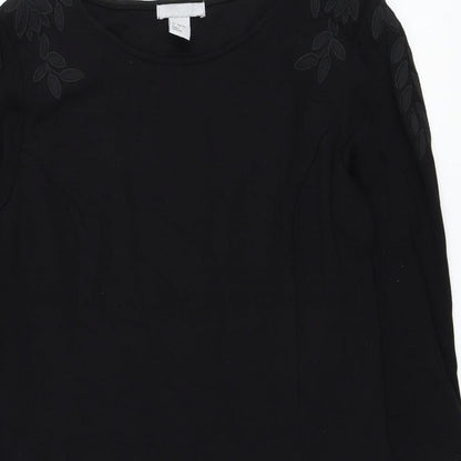 Preloved H&M Womens Black Polyester Basic Blouse Size S Round Neck - Flower hem - Detail