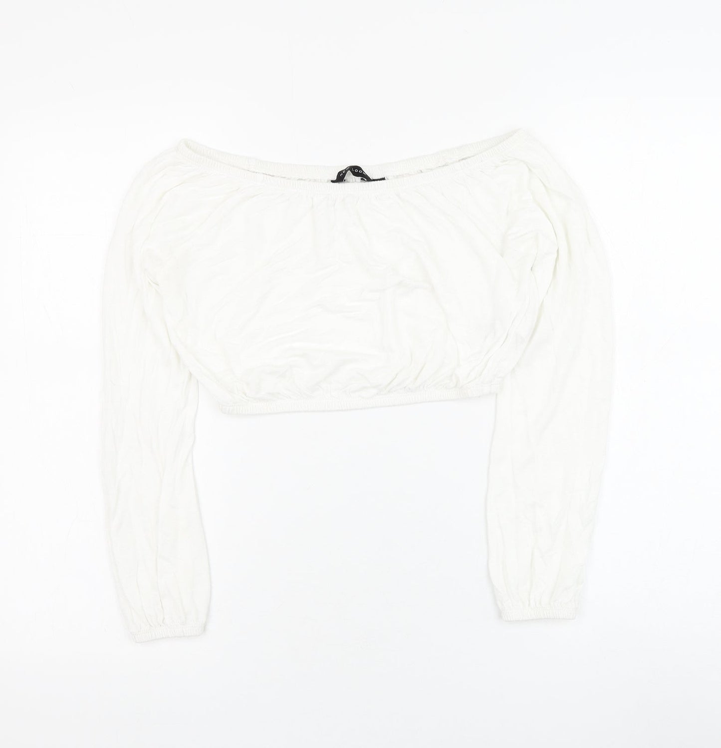 New Look Womens White Modal Cropped Blouse Size 8 Round Neck