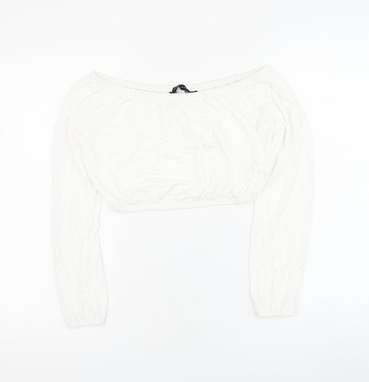 New Look Womens White Modal Cropped Blouse Size 8 Round Neck