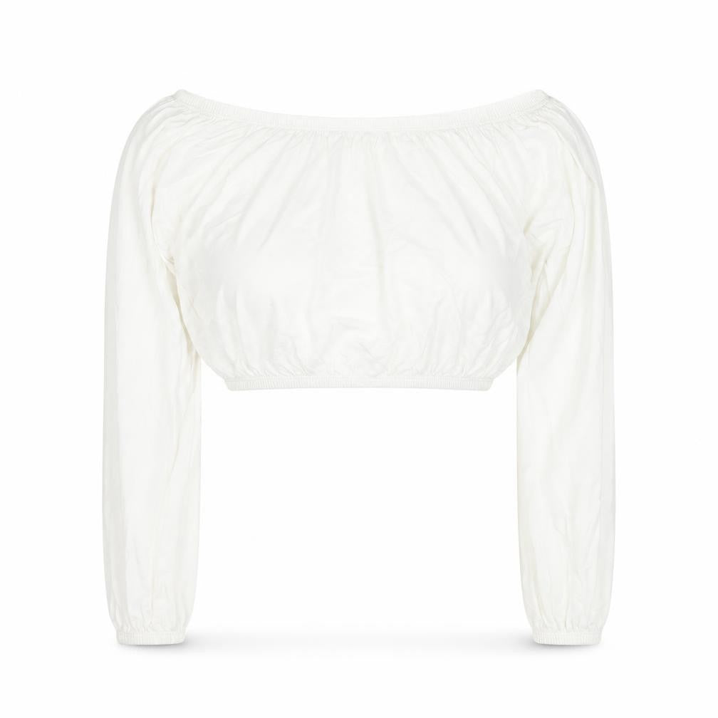 New Look Womens White Modal Cropped Blouse Size 8 Round Neck