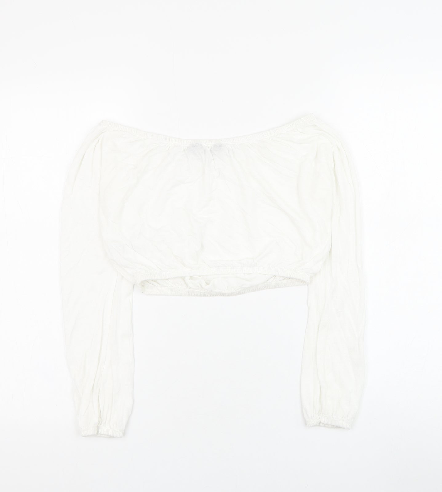 New Look Womens White Modal Cropped Blouse Size 8 Round Neck