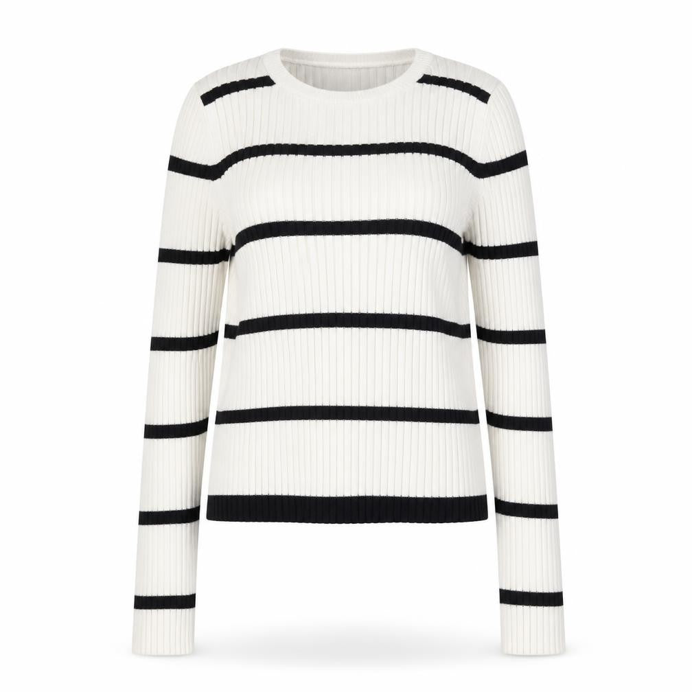 Preworn Womens White Round Neck Striped Polyester Pullover Jumper Size S - Open bac
